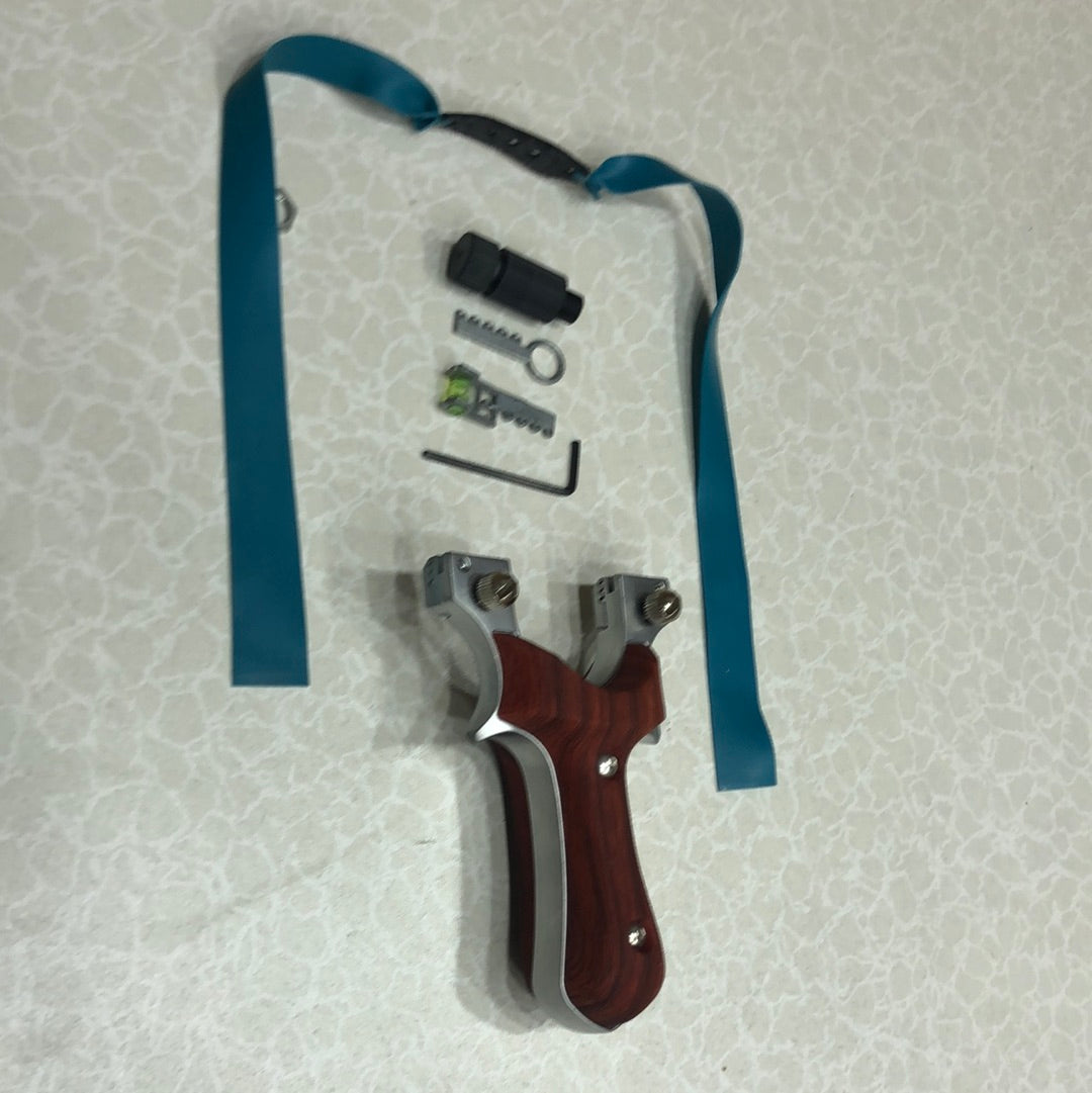 Alloy Hollow out Slingshot Wood Like Handle Dark Brown