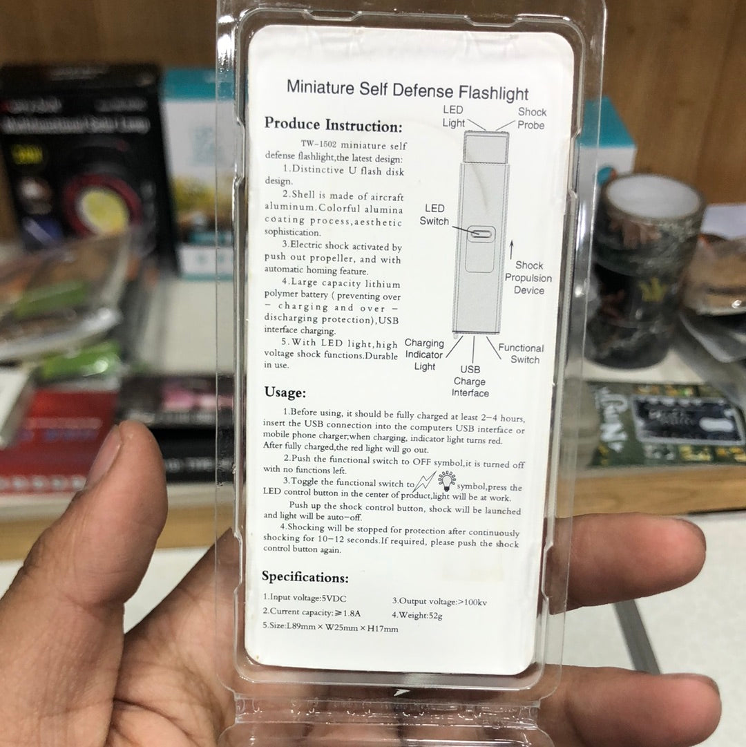 The Mini USB Keychain Stun Tool Rechargeable With LED Flashlight