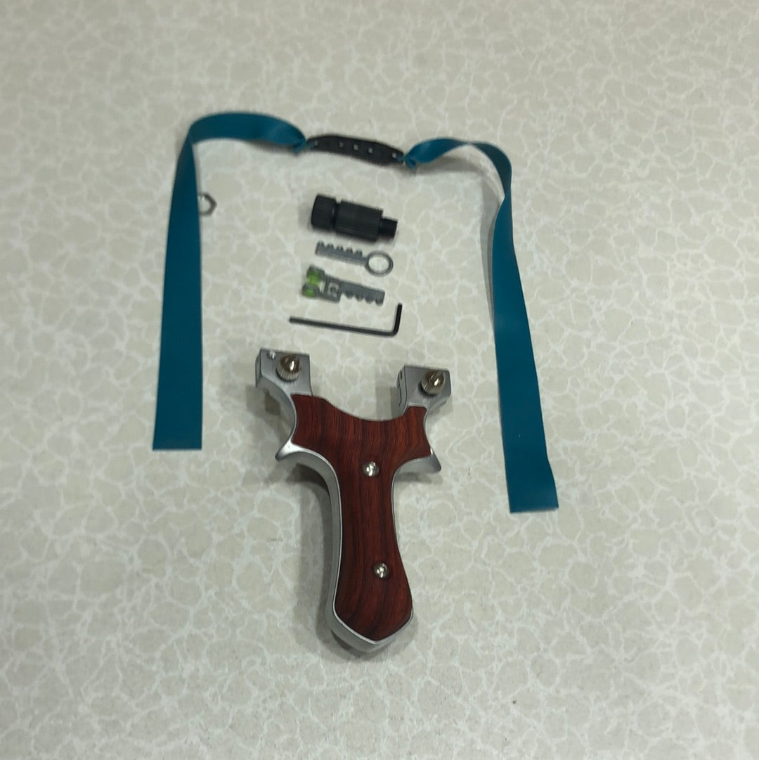 Alloy Hollow out Slingshot Wood Like Handle Dark Brown