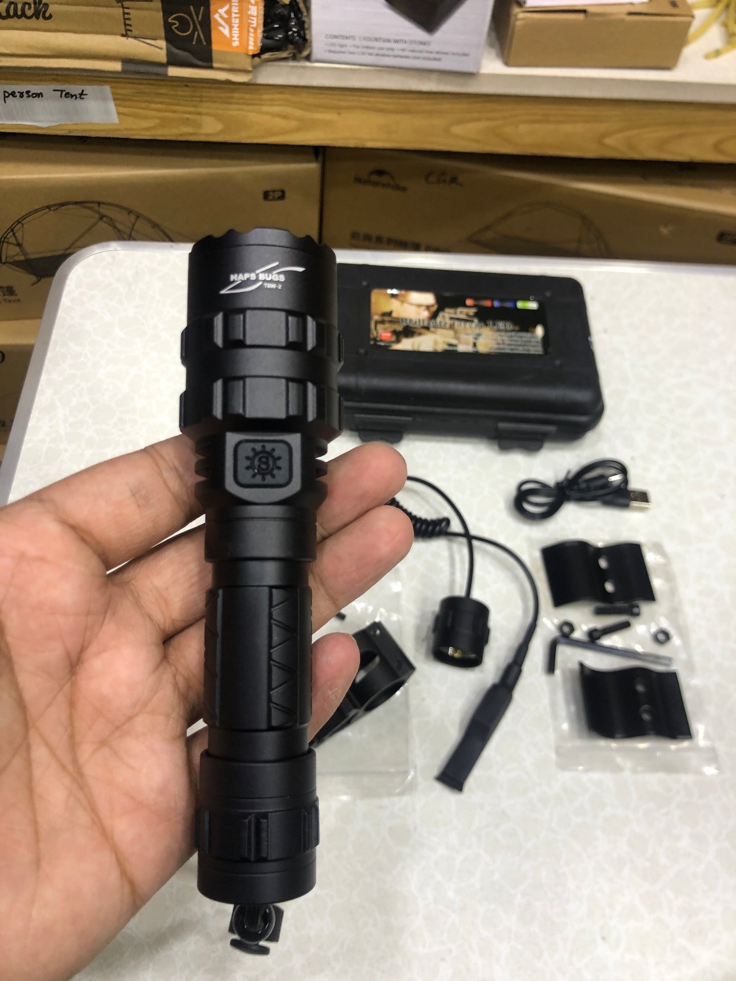 LED Tactical Hunting Flashlight USB Rechargeable For Rifle
