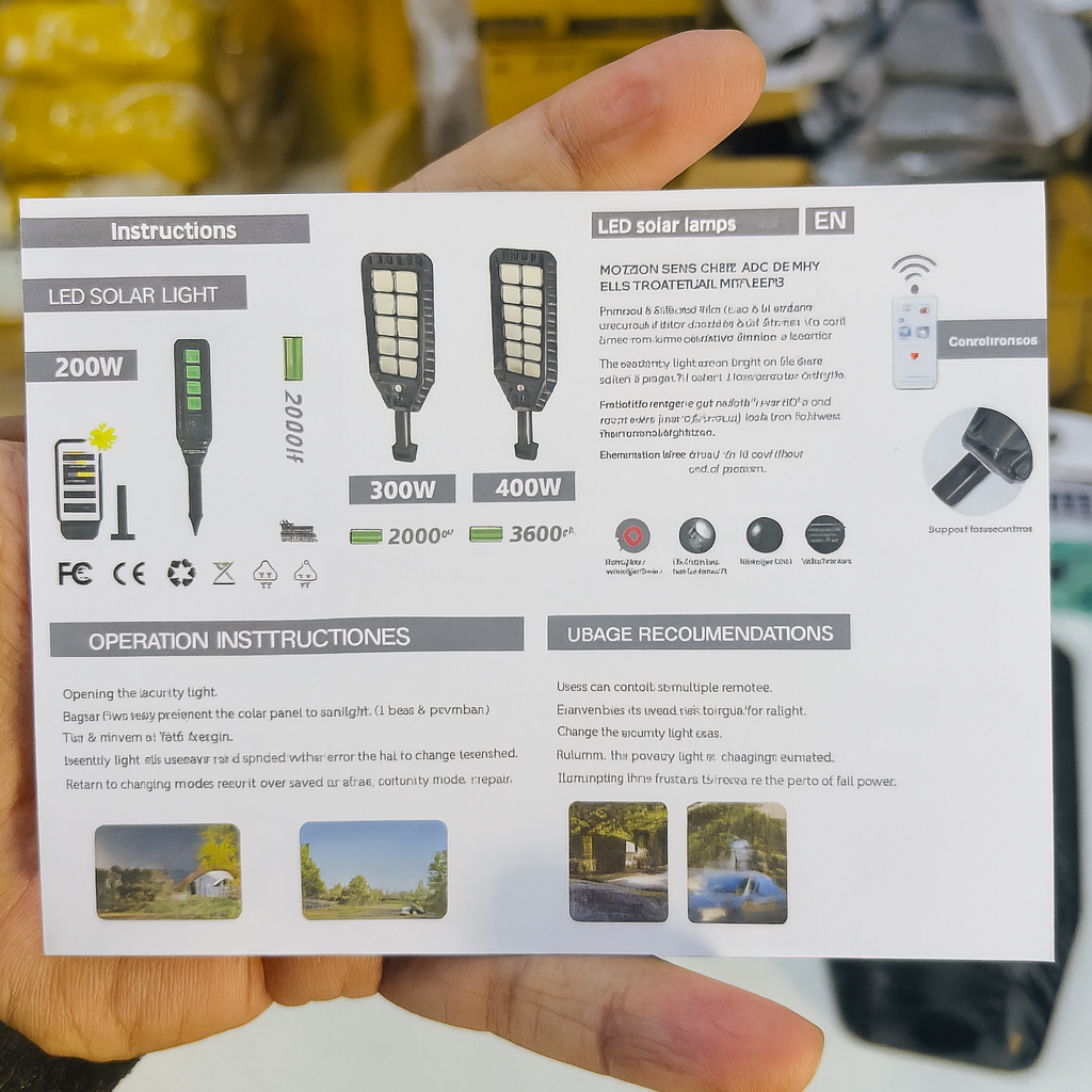 200W/300W/400W High-brightness Solar Powered Sensor Street lights