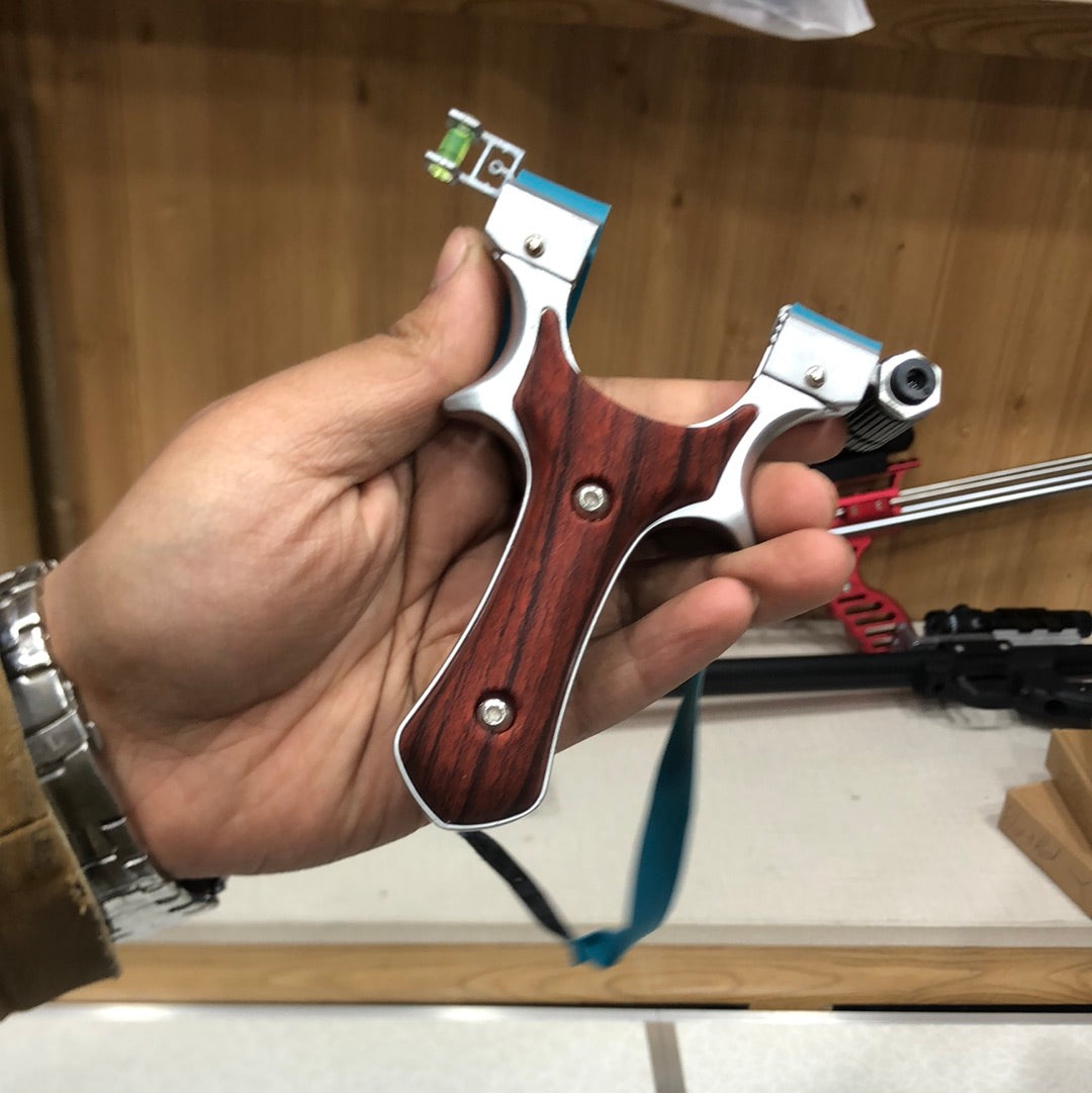 Alloy Hollow out Slingshot Wood Like Handle Dark Brown