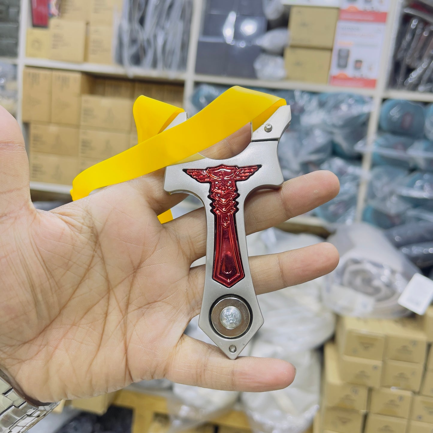 New High Quality Red Inlaid Fixed Metal Slingshot For Professional Hunting