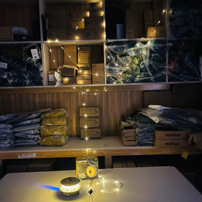 Solar Powered Dual Light Source Camping Light + 20M Atmosphere String Light