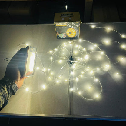 Solar Powered Dual Light Source Camping Light + 20M Atmosphere String Light