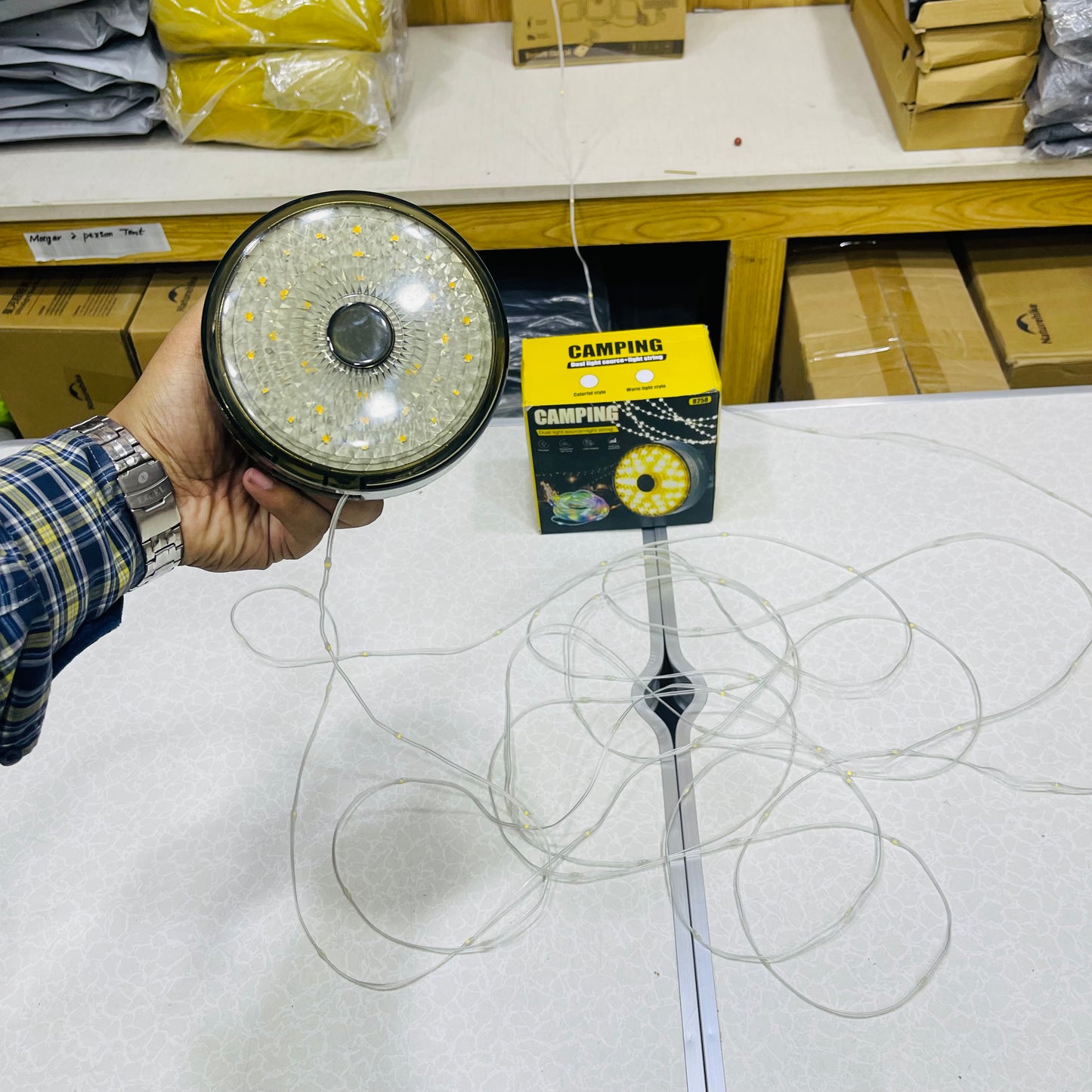 Solar Powered Dual Light Source Camping Light + 20M Atmosphere String Light