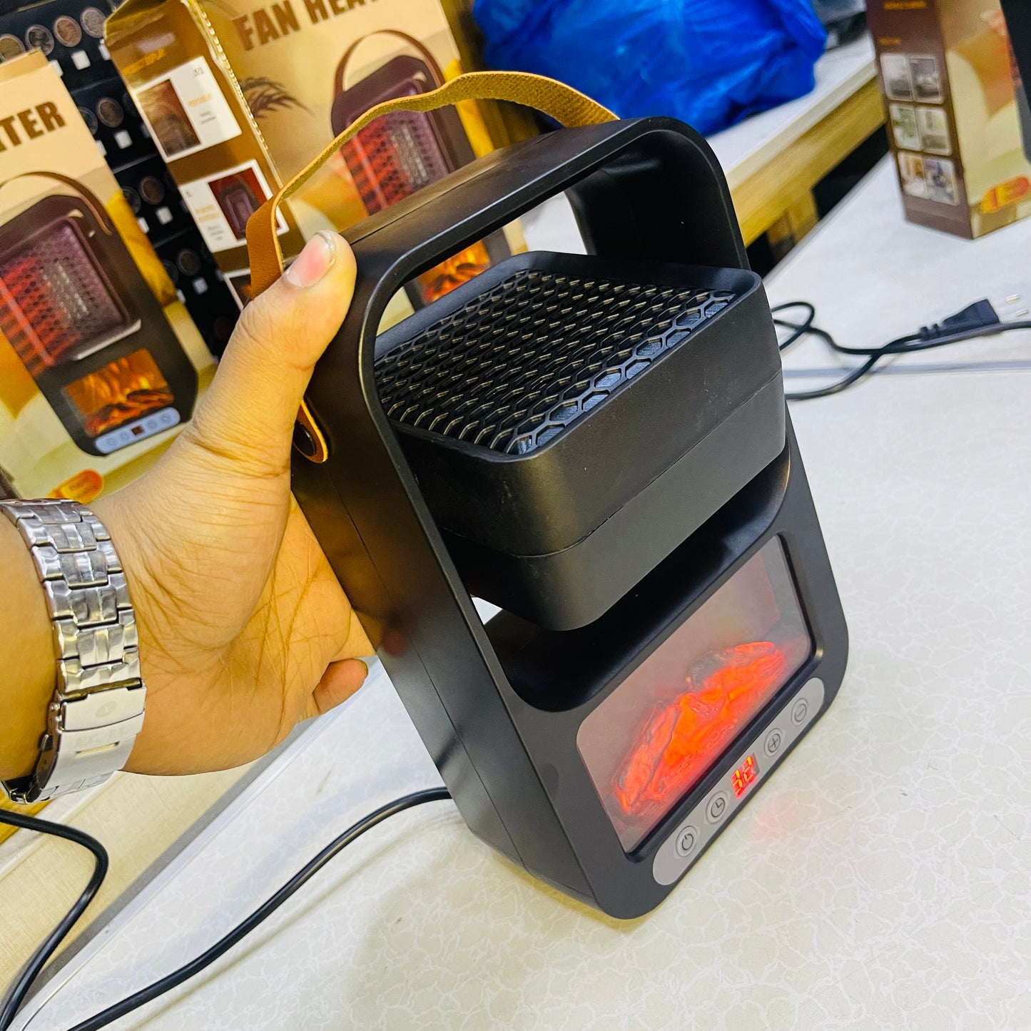 600W Ceramic Compact Electric Desktop Fan Heater 220V
