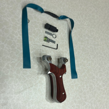 Alloy Hollow out Slingshot Wood Like Handle Dark Brown