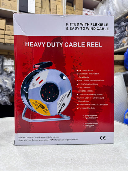 Heavy Duty Cable Reel – 30m & 50m Extension Reel for Industrial and Workshop Use