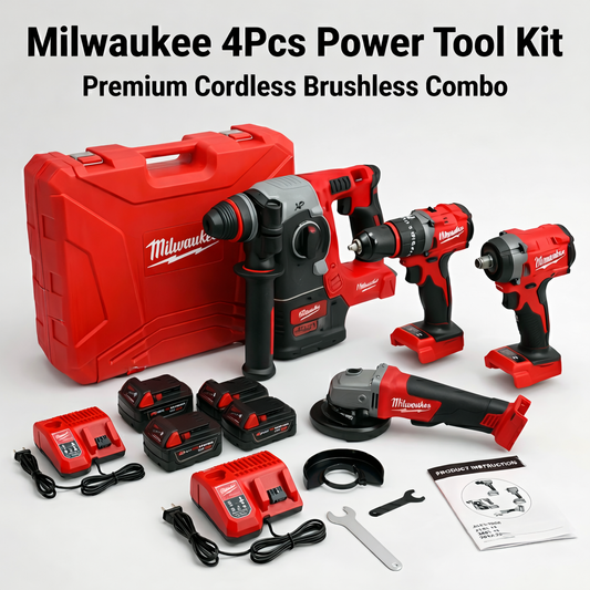 4pcs MILWAUKEE Premium Cordless & Brushless Power Tool Kit