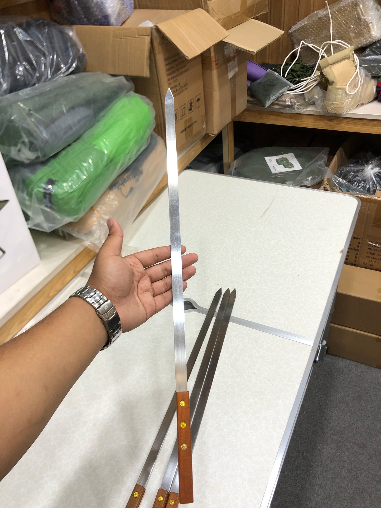 Stainless Steel Wood Handle Long Barbecue Fork Kebab BBQ Skewers