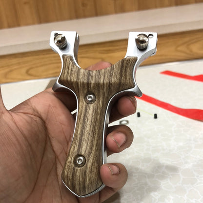 Alloy Hollow out Slingshot Wood Like Handle Grey