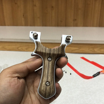 Alloy Hollow out Slingshot Wood Like Handle Grey