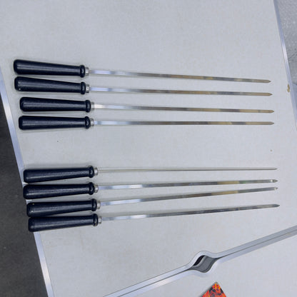 8Pcs Stainless Steel Reusable Anti Scalding BBQ Skewer With Wooden Handle