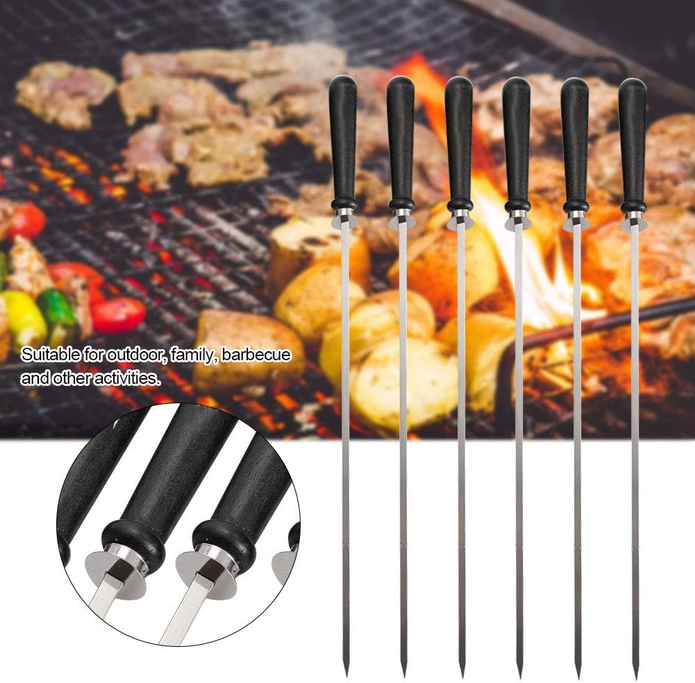 8Pcs Stainless Steel Reusable Anti Scalding BBQ Skewer With Wooden Handle