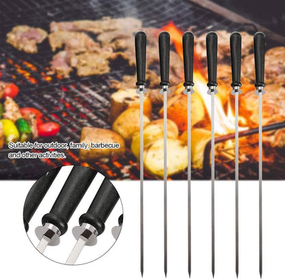 8Pcs Stainless Steel Reusable Anti Scalding BBQ Skewer With Wooden Handle