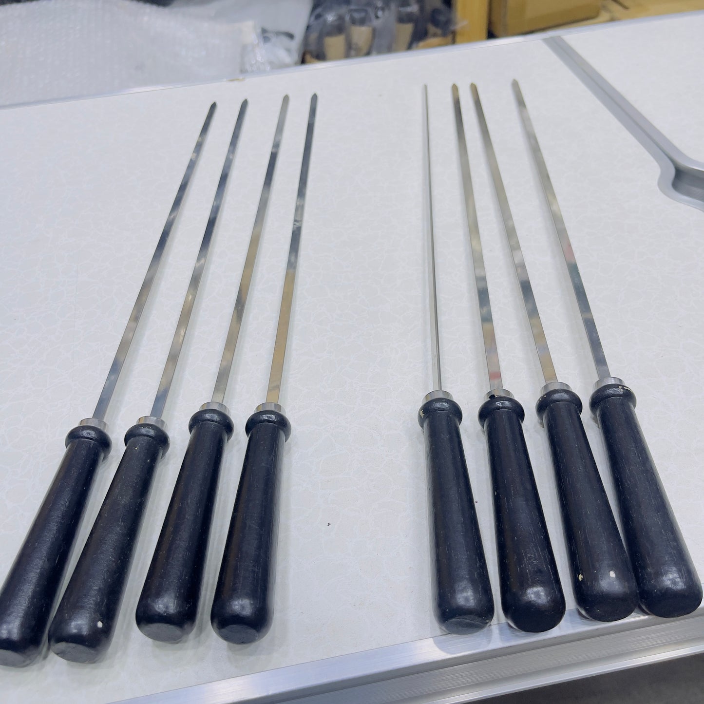 8Pcs Stainless Steel Reusable Anti Scalding BBQ Skewer With Wooden Handle