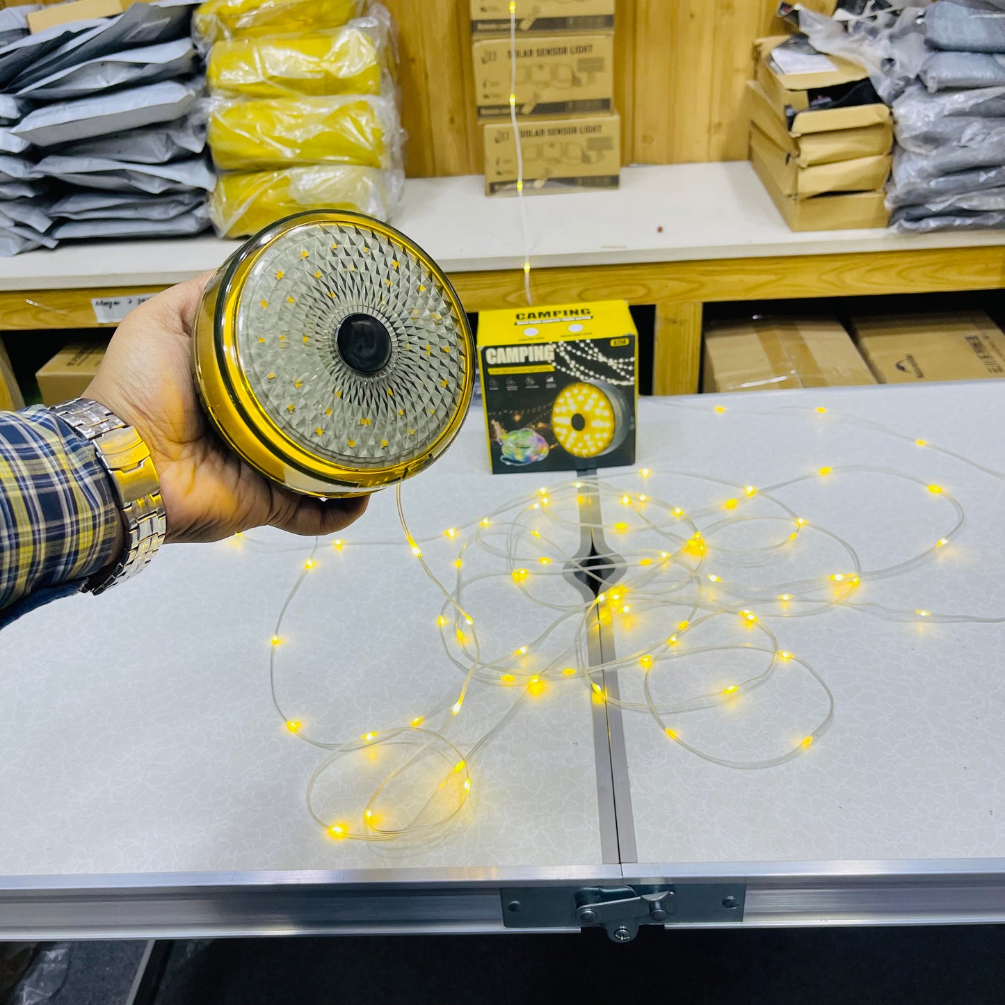 Solar Powered Dual Light Source Camping Light + 20M Atmosphere String Light