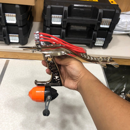 Metal Bow Head Catapult Slingshot with Fishing Reels for Outdoor Hunting