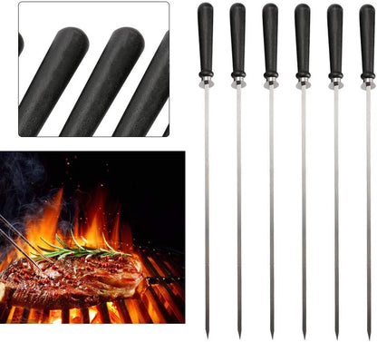 8Pcs Stainless Steel Reusable Anti Scalding BBQ Skewer With Wooden Handle