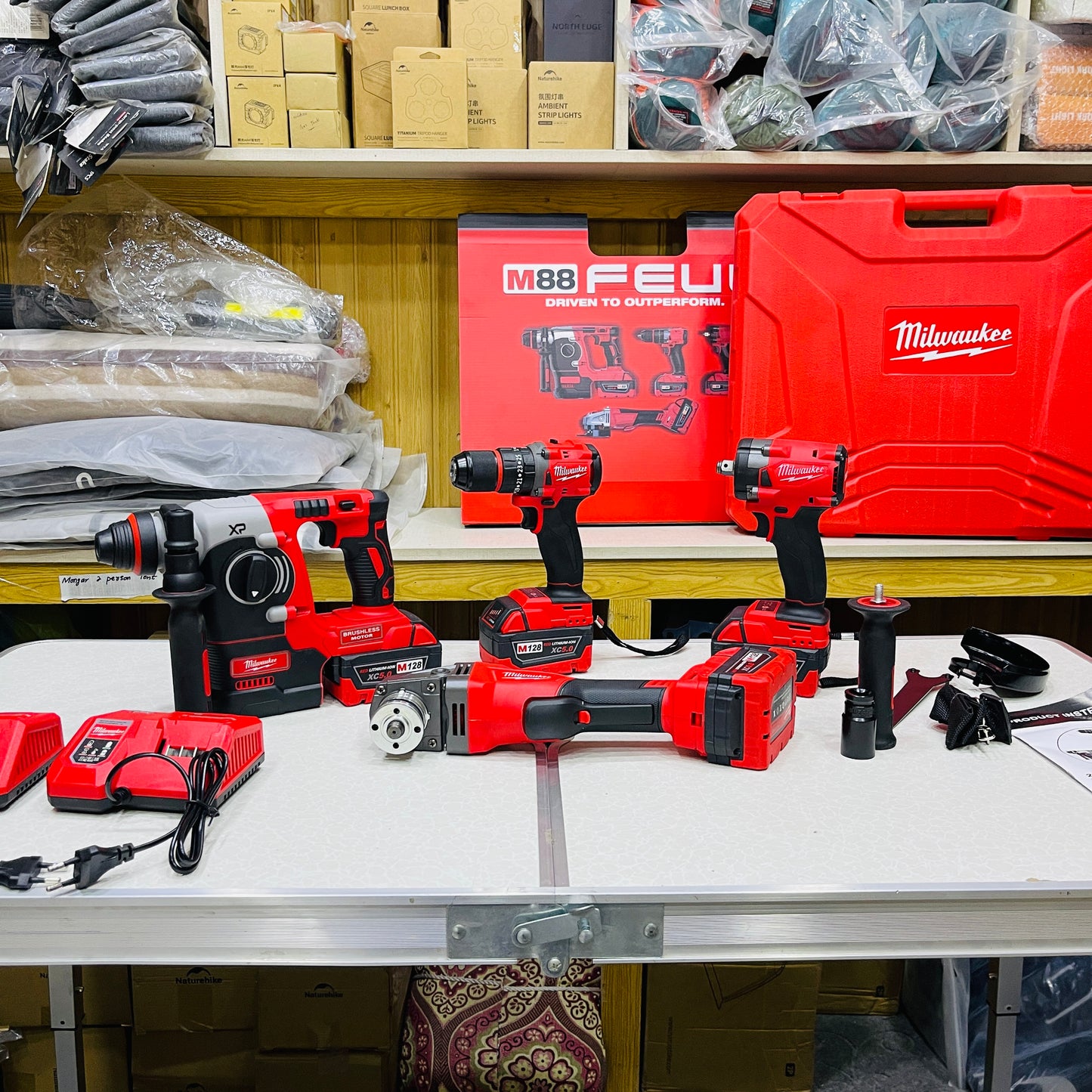 4pcs MILWAUKEE Premium Cordless & Brushless Power Tool Kit