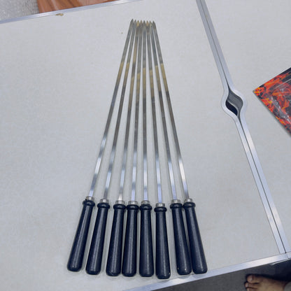 8Pcs Stainless Steel Reusable Anti Scalding BBQ Skewer With Wooden Handle