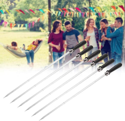 8Pcs Stainless Steel Reusable Anti Scalding BBQ Skewer With Wooden Handle