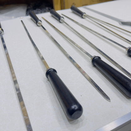 8Pcs Stainless Steel Reusable Anti Scalding BBQ Skewer With Wooden Handle