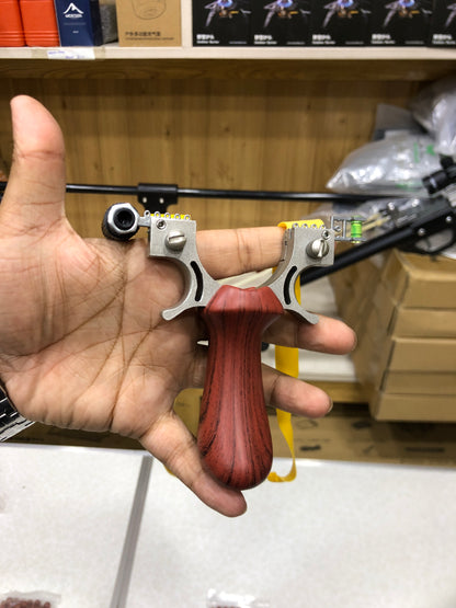 New Red Solid Wood Handle Slingshot With Laser Sight