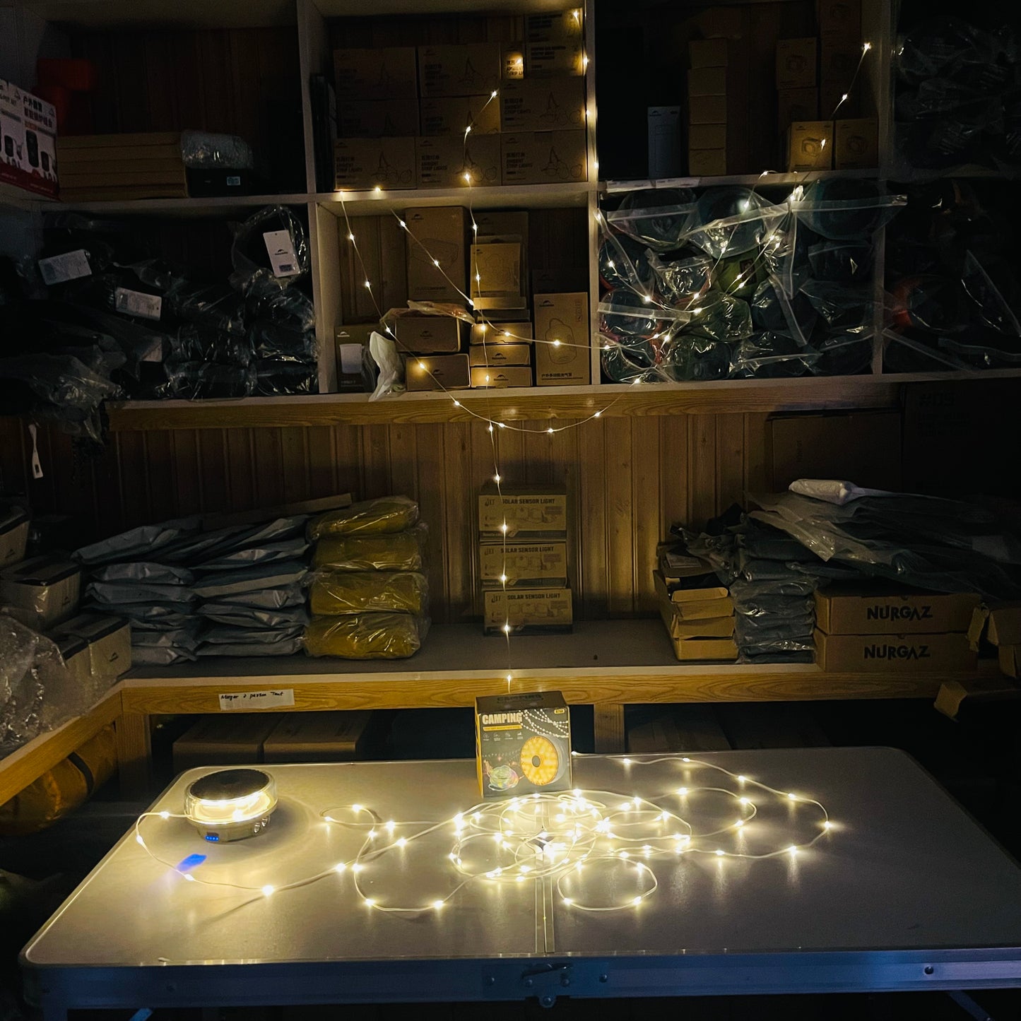 Solar Powered Dual Light Source Camping Light + 20M Atmosphere String Light