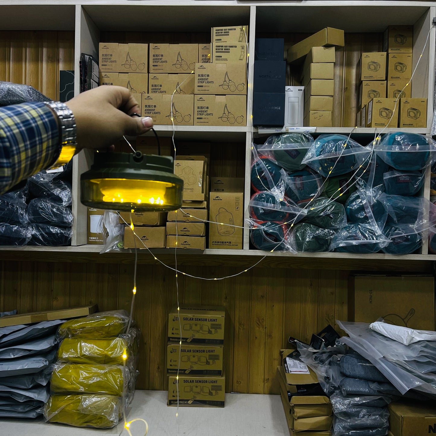 Solar Powered Dual Light Source Camping Light + 20M Atmosphere String Light