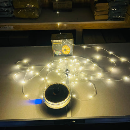 Solar Powered Dual Light Source Camping Light + 20M Atmosphere String Light