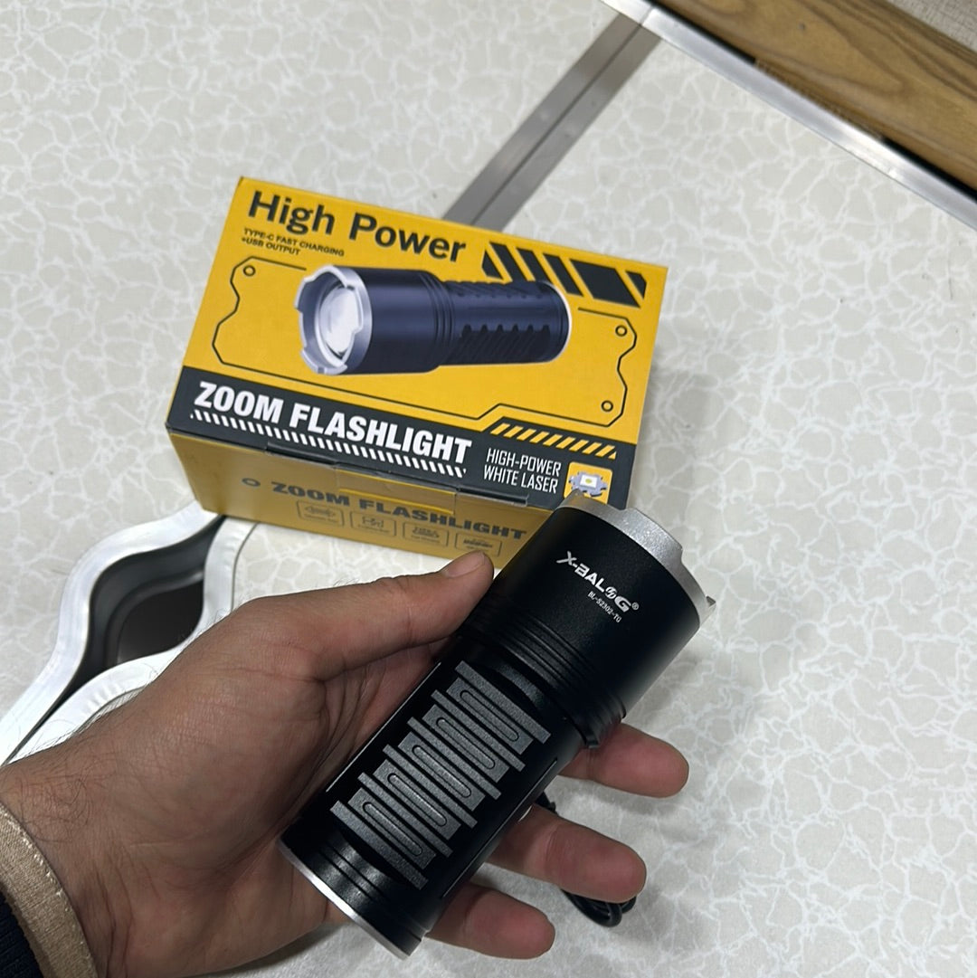 High Power Zoom Tactical White Laser Flashlight