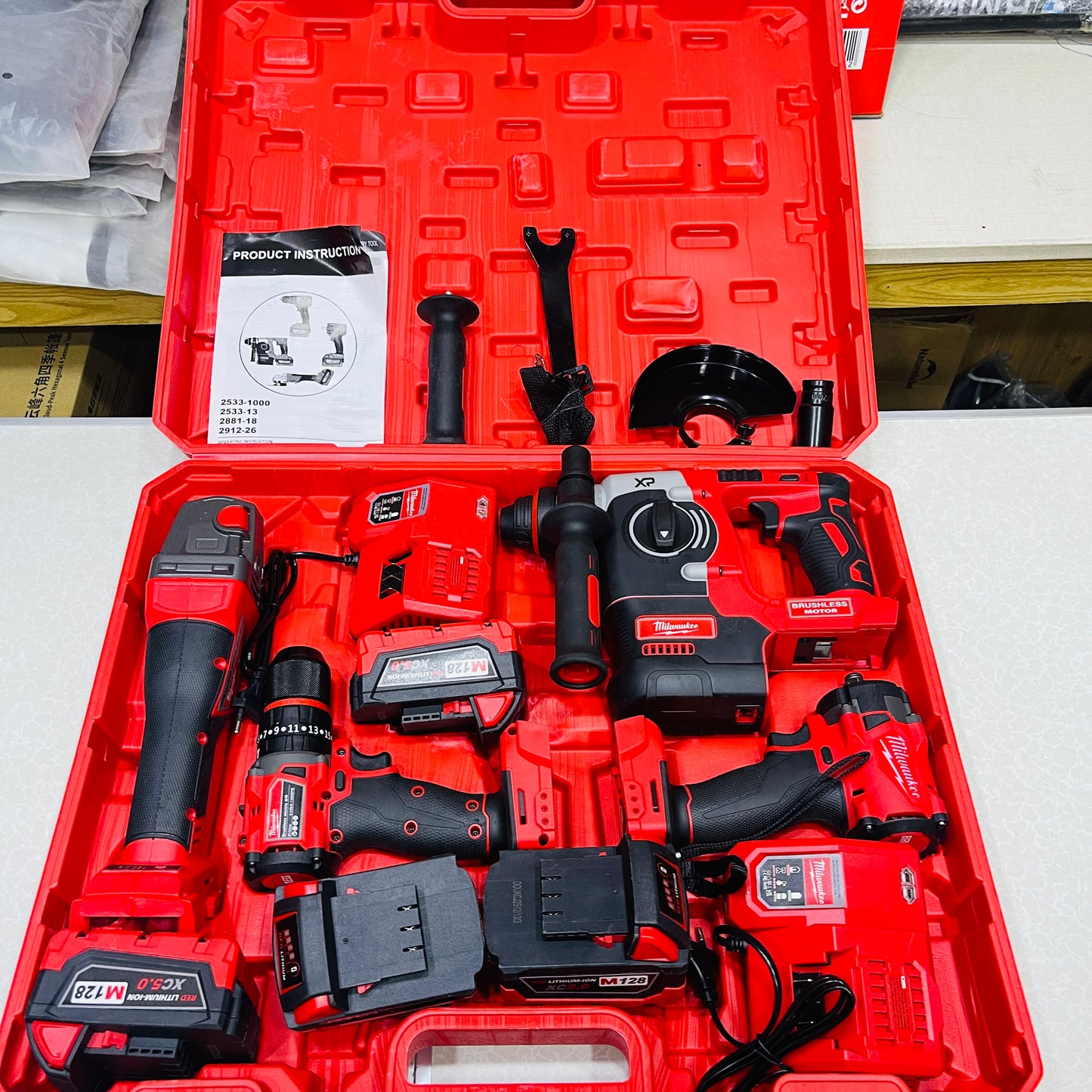 4pcs MILWAUKEE Premium Cordless & Brushless Power Tool Kit