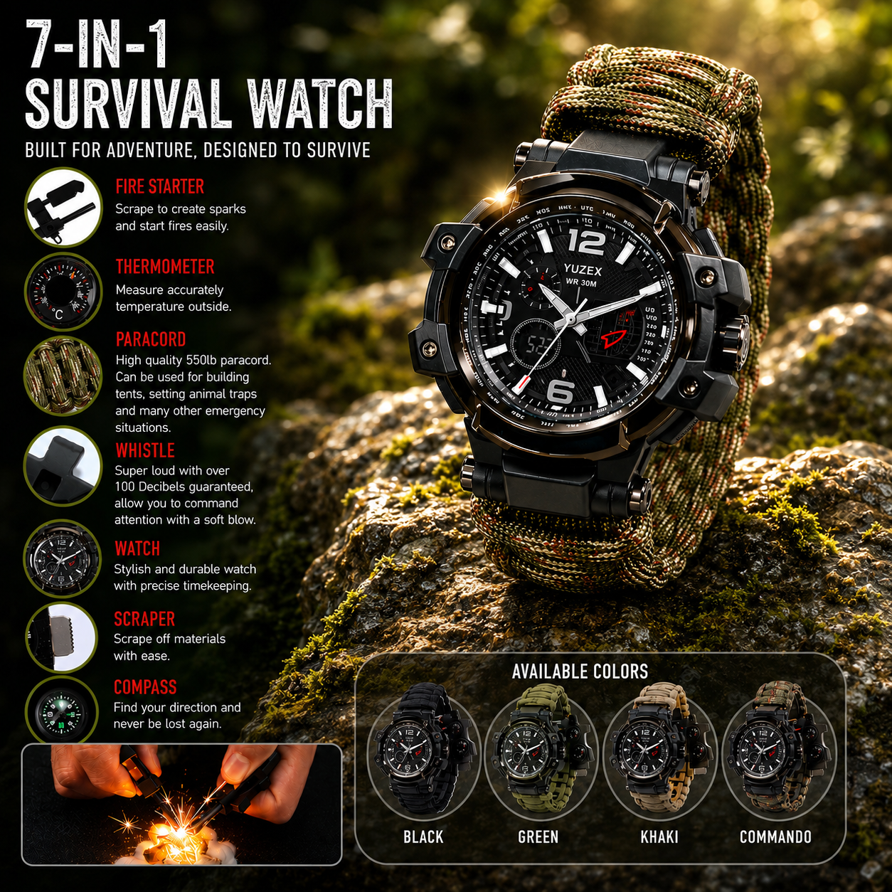 Yuzex 7-in-1 Multifunctional Survival Watch