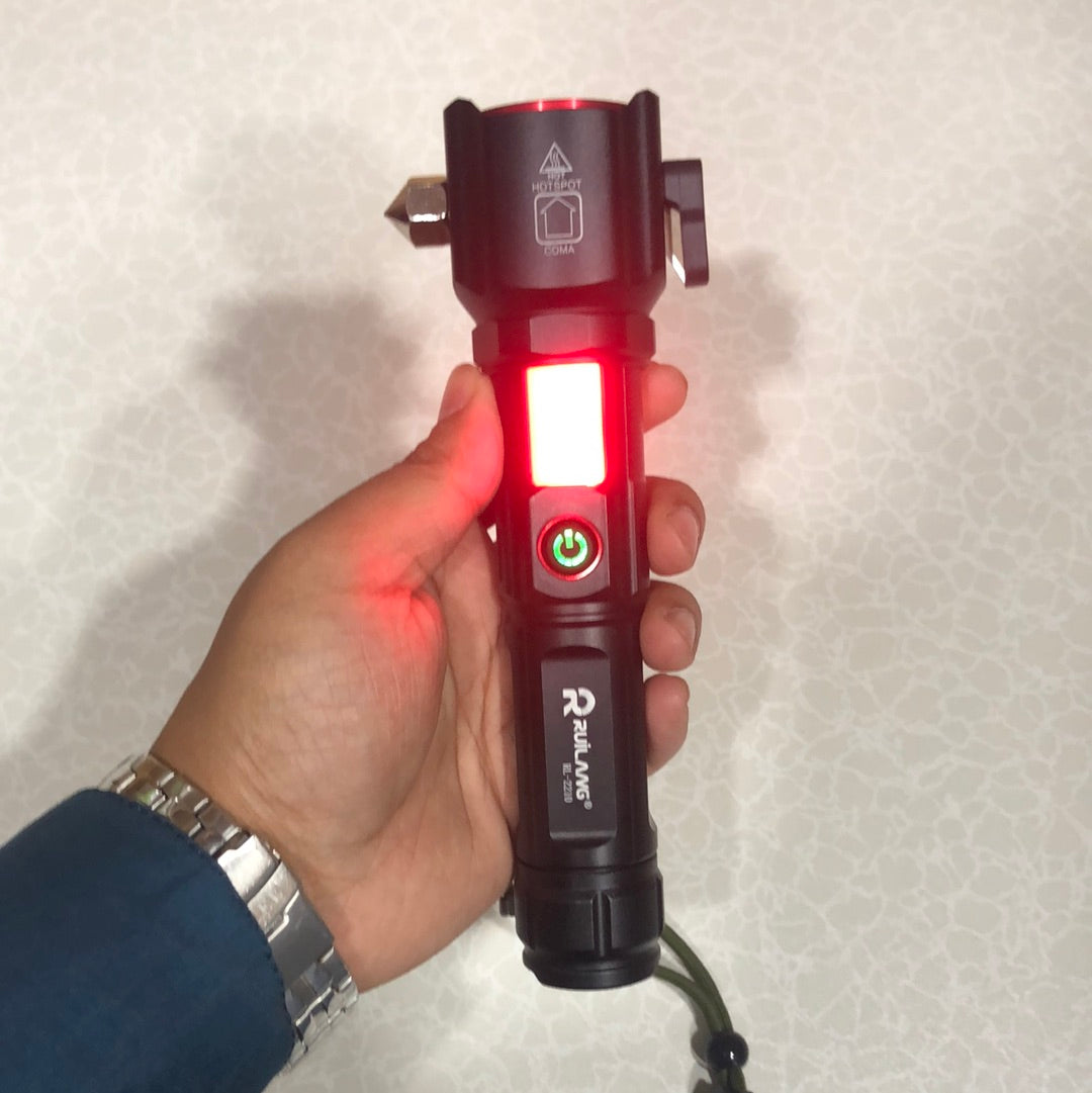 Multi-functional With Safety Hammer Flashlight