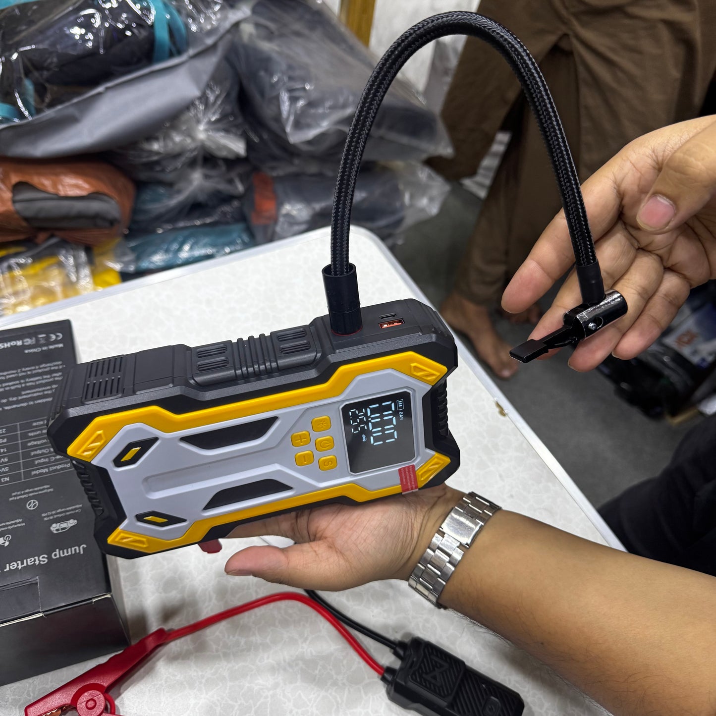 New N3 Portable 4 in 1 Jump Starter With Air Pump PowerBank & Emergency Flashlight