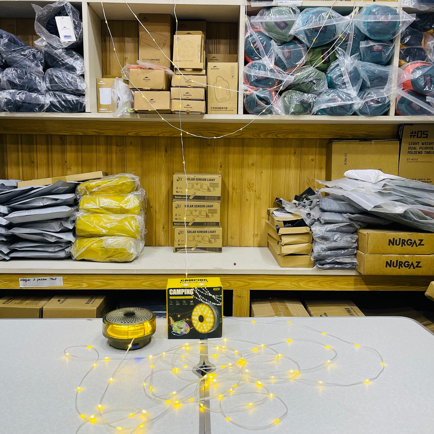 Solar Powered Dual Light Source Camping Light + 20M Atmosphere String Light