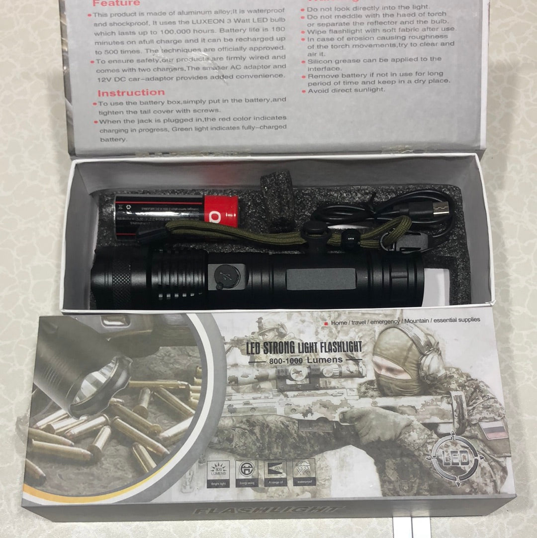 New Strong LED Light Rechargeable Flashlight