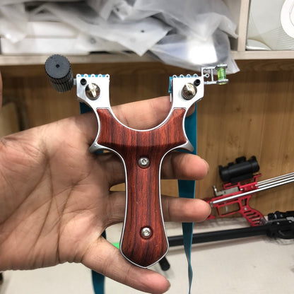 Alloy Hollow out Slingshot Wood Like Handle Dark Brown