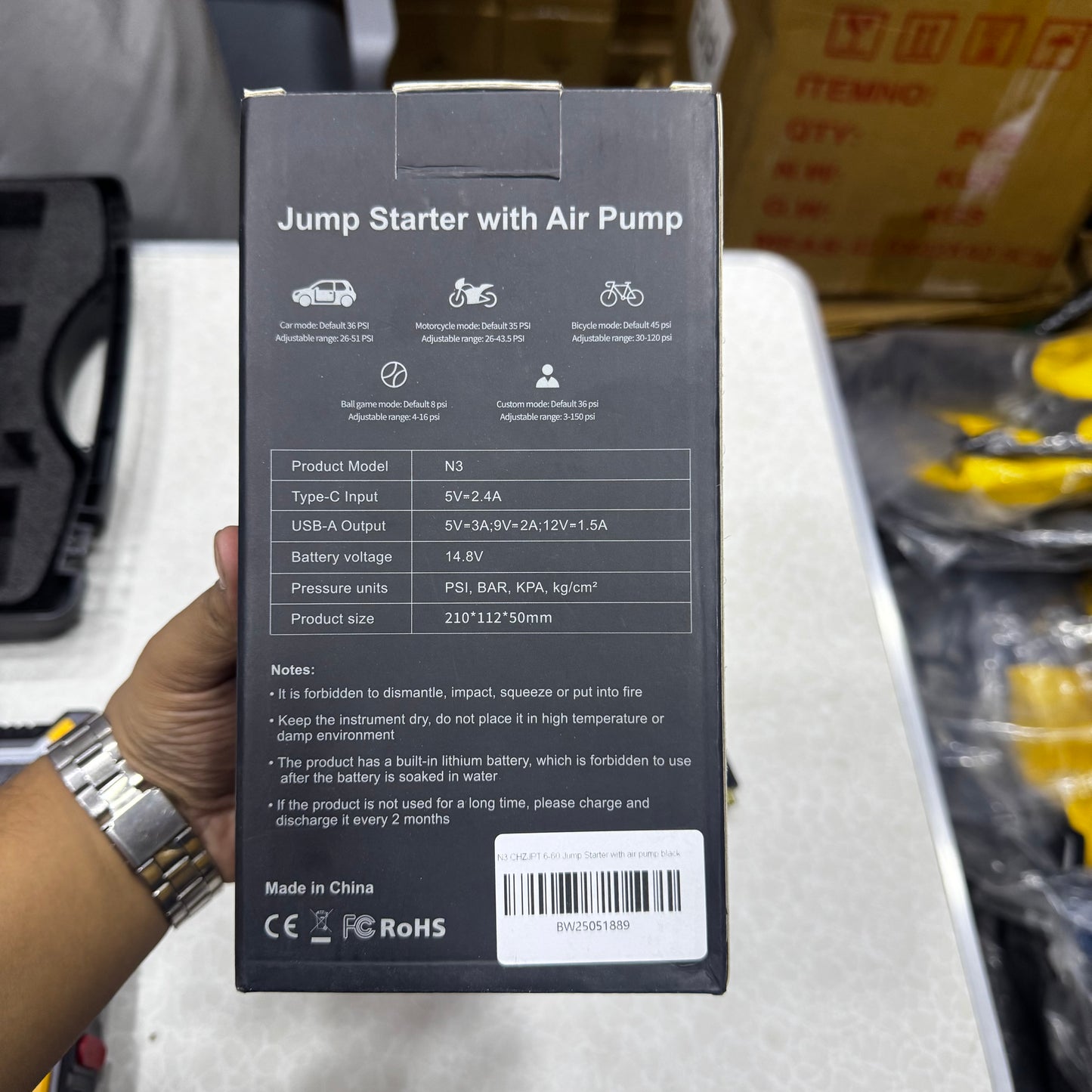 New N3 Portable 4 in 1 Jump Starter With Air Pump PowerBank & Emergency Flashlight