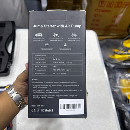 New N3 Portable 4 in 1 Jump Starter With Air Pump PowerBank & Emergency Flashlight