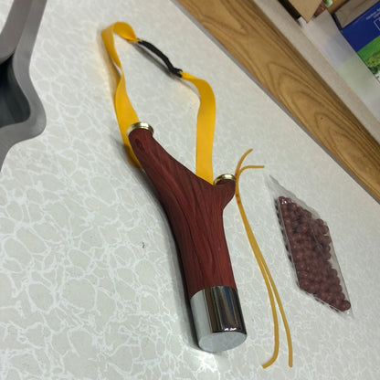 Resin Imitation Wood Grain Slingshot Smooth Head With 100pcs Balls