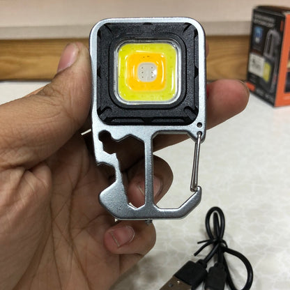 Mini Rechargeable Keychain LED Flashlight with Pocket Wrench Screwdriver Safety Hammer