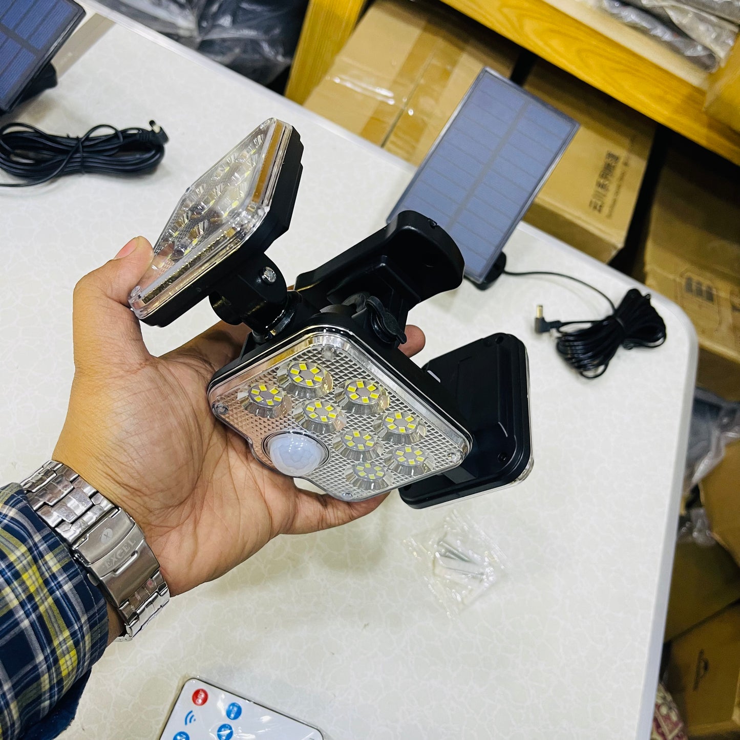 Solar 3 Heads Motion Sensor Outdoor Waterproof Garden Light With Remote Control