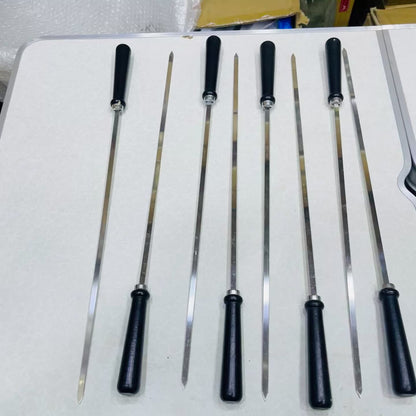8Pcs Stainless Steel Reusable Anti Scalding BBQ Skewer With Wooden Handle