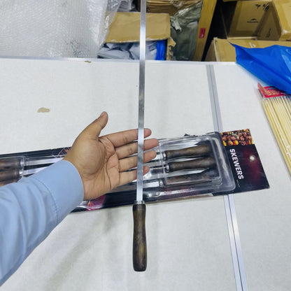 8Pcs Thickened Stainless Seel Reusable Anti Scalding BBQ Skewer With Wooden Handle