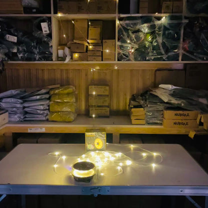 Solar Powered Dual Light Source Camping Light + 20M Atmosphere String Light