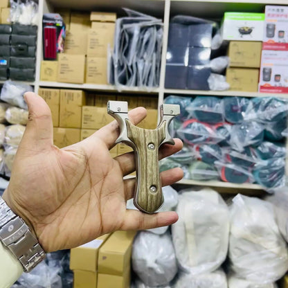 Alloy Hollow out Slingshot Wood Like Handle Grey